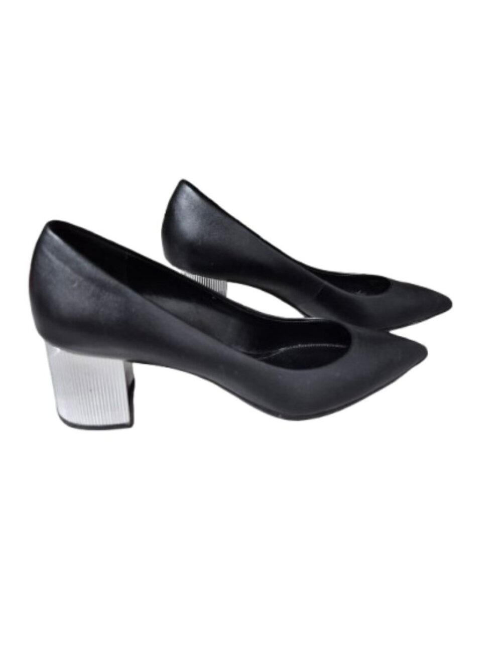 7 Michael Kors Black Leather Pumps with Silver Block Heels